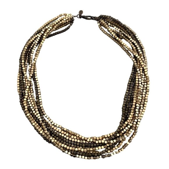 Chicos Multi Strand Two Tone Beaded Collar Statement Necklace 19 to 21 Inches - Picture 1 of 4